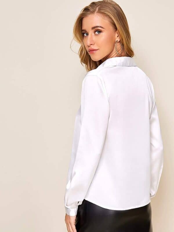 Elegant womens white casual long sleeved plus size pure silk blouse LoveNaturalTouch