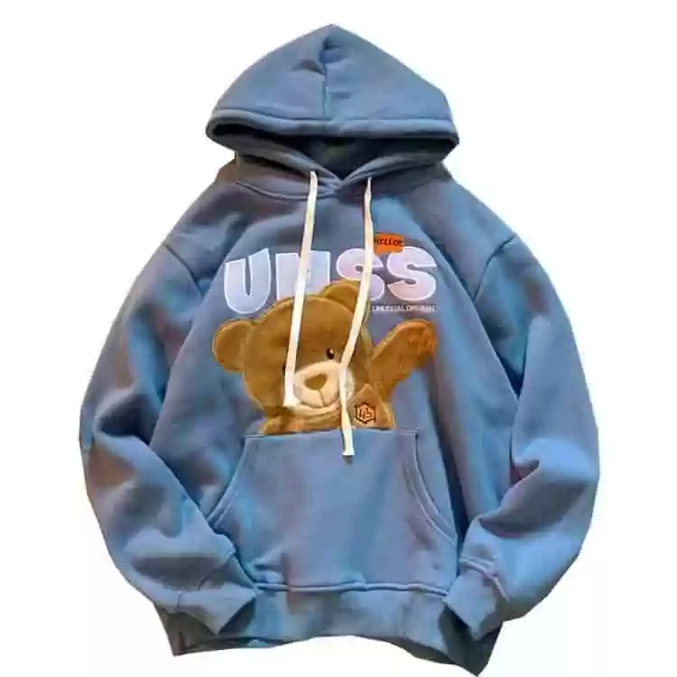 blue embroidery hoodie
